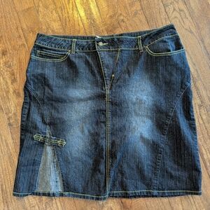 90's Denim Skirt With YellowContrast Trim & Buckle Embellishment Sz 20
